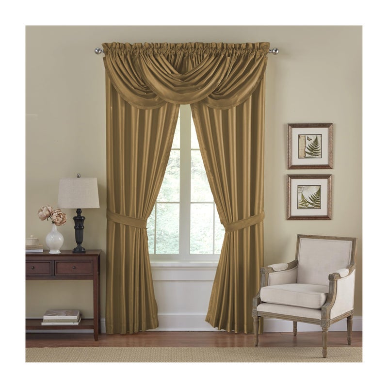 Elrene Home Fashions Versailles Faux-Silk Room-Darkening Curtain Panel, Blackout Curtain with Rod Pocket, 52 Inches by 108 Inches, Gold, 1 Panel - Image 1